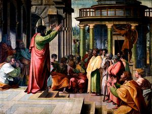 "St. Paul Preaching at Athens," 1516 by Raphael.